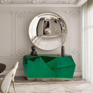 Luxury Emerald Green Sideboard Cabinet with Diamond-Inspired Faceted Design