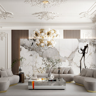 Luxury Coffee Table with Cracked Brass Sculptural Base & Smoked Glass Top