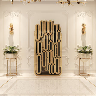 Luxury Bar Cabinet with Brass Tube Design, Glass Shelves & Hidden Storage