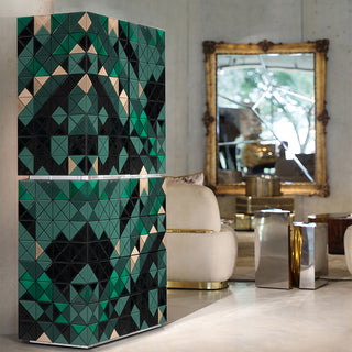 Luxury Walnut Curio Cabinet with Pixel-Inspired Design & Hidden Storage
