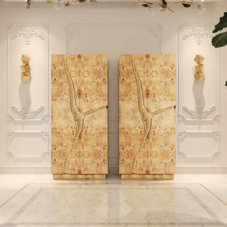 Luxury Walnut Display Cabinet with Sculptural Brass Accents & Hidden Storage