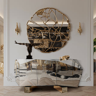Luxury Black Faceted Sideboard Buffet Cabinet with Hidden Storage