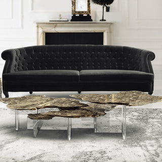 Luxury Designer Coffee Table with Hand-Painted Artistic Top & Sculptural Brass Base