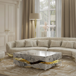 Luxury Carrara Marble Coffee Table with Sculptural Brass Frame & Organic Design