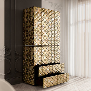 Luxury Walnut Curio Cabinet with Pixel-Inspired Design & Hidden Storage