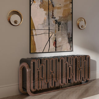 Luxury Gold Sideboard Buffet Cabinet with Sculptural Metal Design & Hidden Storage