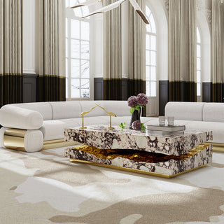 Luxury Carrara Marble Coffee Table with Sculptural Brass Frame & Organic Design