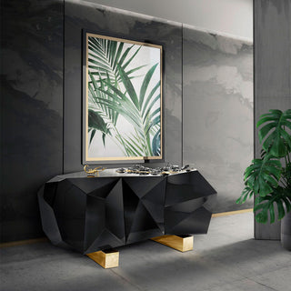 Luxury Diamond-Inspired Sideboard Buffet Cabinet with Black Gold Finish