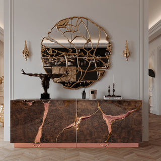 Luxury Black Gold Sideboard Cabinet with Sculptural Cracked Design