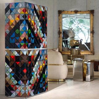 Luxury Walnut Curio Cabinet with Pixel-Inspired Design & Hidden Storage