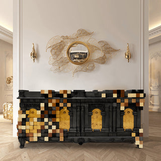 Luxury Mirrored Sideboard Buffet Cabinet with Gold Accents & Modern Storage