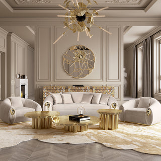 Luxury Patina Brass Coffee Table Set with Round Tiered Tops & Statement Design
