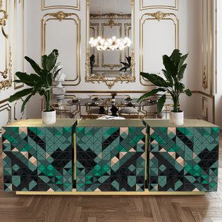 Luxury Anodized Metal Sideboard Cabinet with Pixel-Inspired Design & Hidden Storage