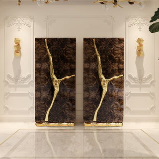 Luxury Walnut Display Cabinet with Sculptural Brass Accents & Hidden Storage