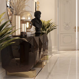 Luxury Diamond Sideboard Cabinet with Faceted Design & Hidden Storage