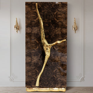 Luxury Walnut Display Cabinet with Sculptural Brass Accents & Hidden Storage