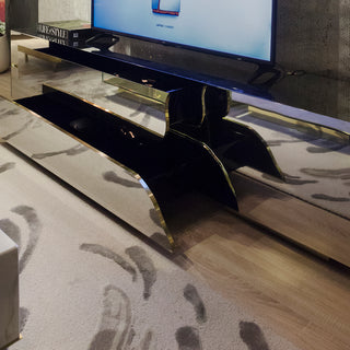 Luxury Black Gold TV Stand Cabinet with Sculptural Design & Media Storage