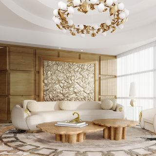 Luxury Patina Brass Coffee Table Set with Round Tiered Tops & Statement Design