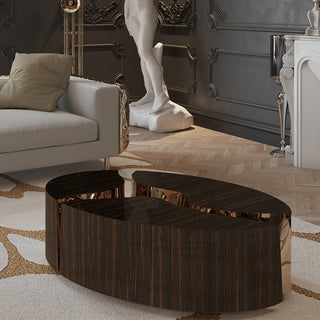 Luxury Oval Dining Table with Sculptural Brass Accents & High Gloss Finish
