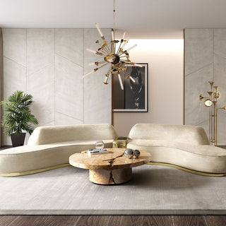Luxury Gold Coffee Table with Round Glass Top & Sculptural Brass Base