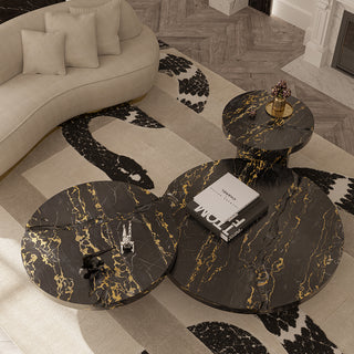 Luxury Gold Coffee Table with Round Glass Top & Sculptural Brass Base