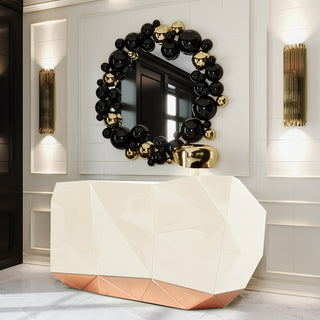 Luxury Emerald Green Sideboard Cabinet with Diamond-Inspired Faceted Design