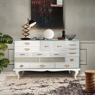 Luxury Patchwork Wood Sideboard Buffet Cabinet with Hidden Storage