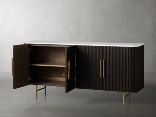 Finley Sideboard: Minimalist Fluted Base Stone Top Storage Sideboard