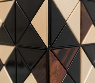 Luxury Walnut Curio Cabinet with Pixel-Inspired Design & Hidden Storage
