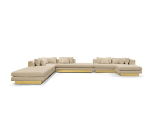Luxury Modular Sofa with Karst-Inspired Sculptural Design & Polished Brass Frame