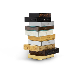 Luxury Chest of Drawers with Mixed Wood Finishes, Brass Details & Designer Storage