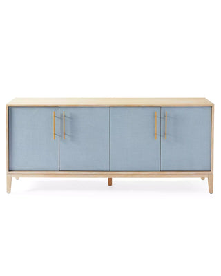 74" Oak Sideboard, Cerused Brass Linen Door Credenza
