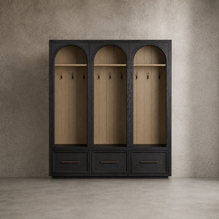Hattie Oak Wood Entryway Tall Storage Cabinet with Hooks