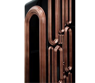 Luxury Bar Cabinet with Brass Tube Design, Glass Shelves & Hidden Storage