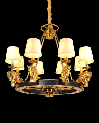 35X29 Inch 8 Lights Rococo Stype Cast Horse Head Antique Copper Chandelier Light