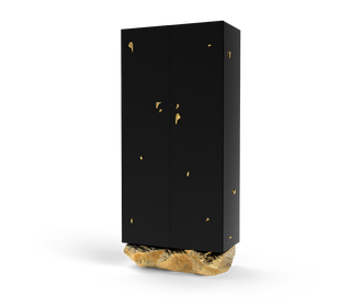 Luxury Marble Curio Cabinet with Brass Base, Glass Display Shelves & Hidden Storage