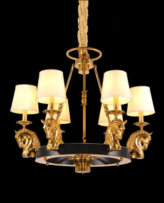 30X28 Inch 6 Lights Rococo Stype Cast Horse Head Antique Copper Chandelier Light