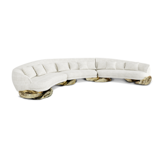 Luxury Sculptural Curved Sofa with Polished Hammered Brass Base & Organic Design