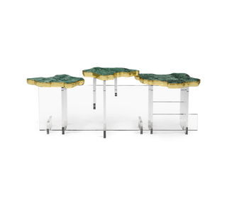 Luxury Designer Coffee Table with Hand-Painted Artistic Top & Sculptural Brass Base