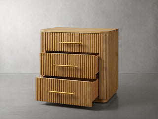 Finley Wood Nightstand: Minimalist Fluted 3-Drawer Wood Bedroom Bedside Table