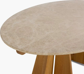 Pinna Oval Marble Dining Table with Wood Base, 75"–90"