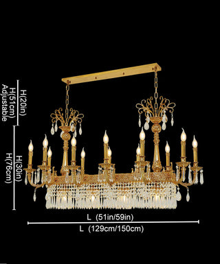 59 Inch Linear Chandelier French Empire Style Brass and Crystal Dining Chandelier