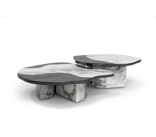 Luxury Calacatta Marble Coffee Table with Black Sculptural Base & Modern Design