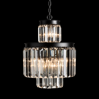 French Art Deco Layered K9 Crystal Round Chandelier