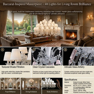 48 Lights Baccarat Inspired Crystal Chandelier 60X72 Inch Big Chandelier for Living Room