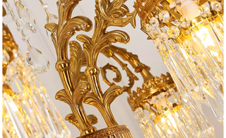 25.5 Inch Wide French Empire Style Brass Crystal Chandelier Gold Dining Room Chandelier