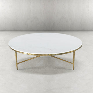 Hand-Forged Metal Marble Round Coffee Table 36" 55"
