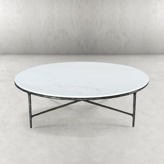 Hand-Forged Metal Marble Round Coffee Table 36" 55"