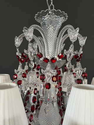 Custom Made Lustre Baccarat 12 Lights Clear & Red Baccarat Crystal Chandelier in Gold
