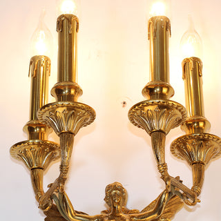 4 Lights European Retro Brass Wall Sconce Antique Angel Wall Lamp